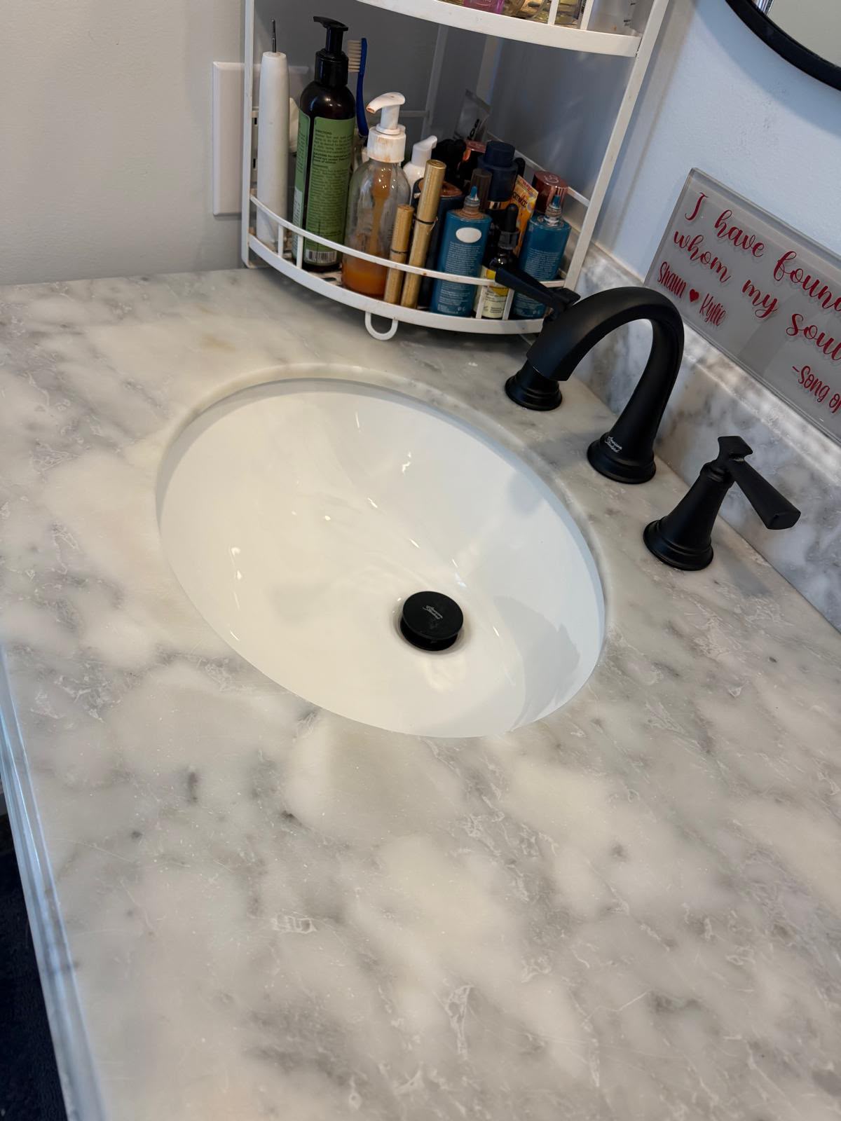 Bathroom sink: stains and residue lifted after Ocean Shine cleaning