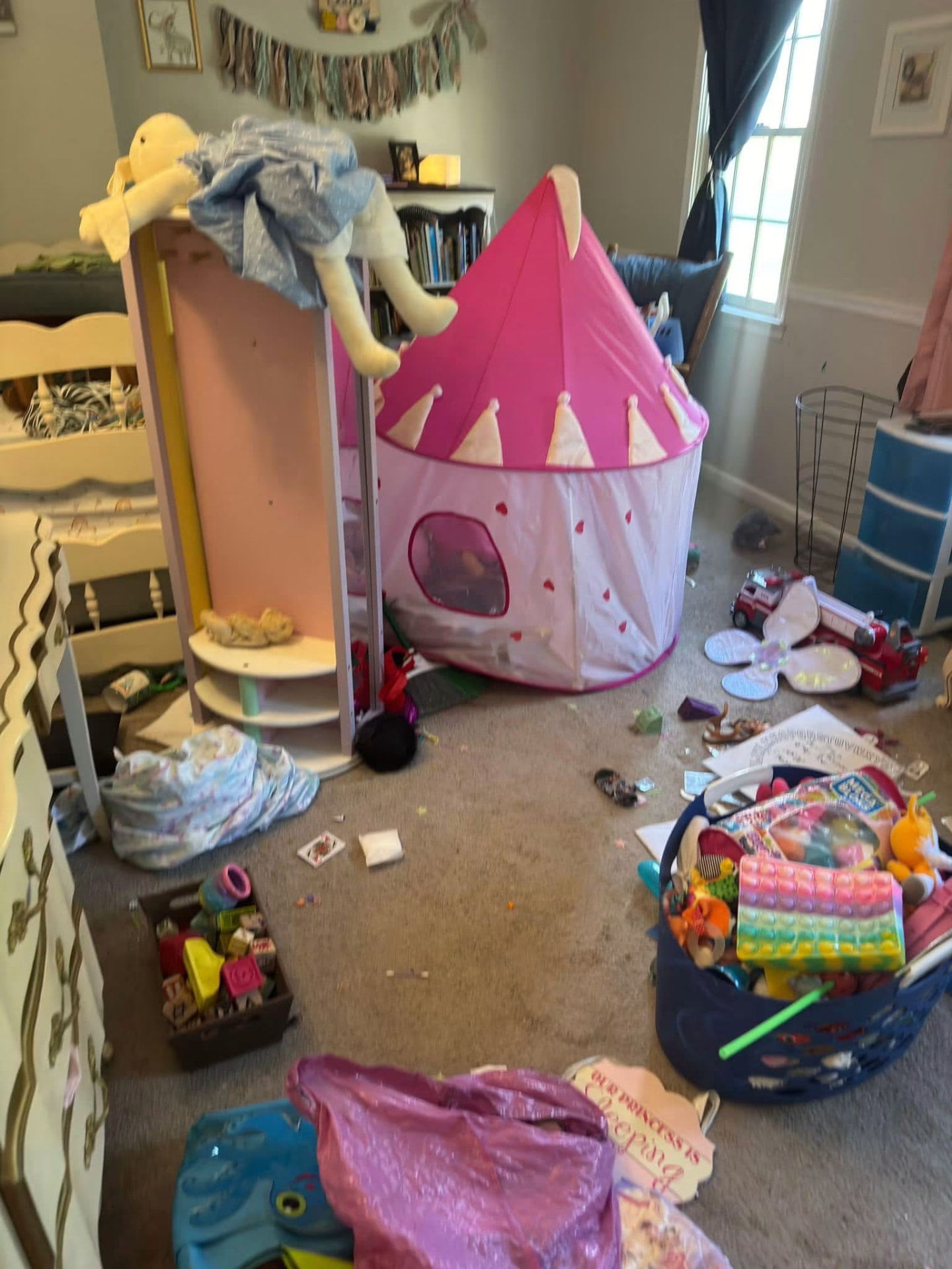 Playroom: full pick-up & carpet vacuumed before cleaning
